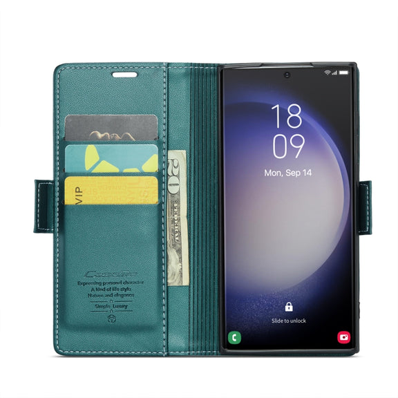 For Samsung Galaxy S24 Ultra CaseMe 023 Butterfly Buckle Litchi Texture RFID Anti-theft Leather Phone Case(Pearly Blue)