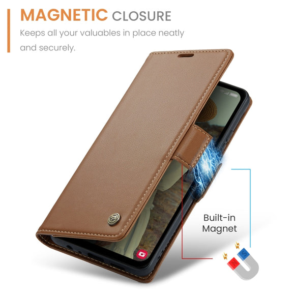 For Samsung Galaxy A15 4G/5G CaseMe 023 Butterfly Buckle Litchi Texture RFID Anti-theft Leather Phone Case(Brown)