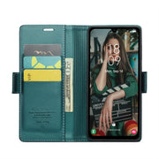 For Samsung Galaxy A15 4G/5G CaseMe 023 Butterfly Buckle Litchi Texture RFID Anti-theft Leather Phone Case(Pearly Blue)