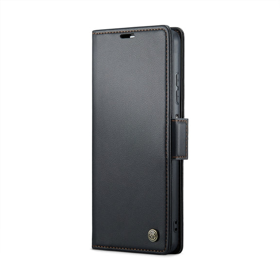 For Samsung Galaxy A05s CaseMe 023 Butterfly Buckle Litchi Texture RFID Anti-theft Leather Phone Case(Black)