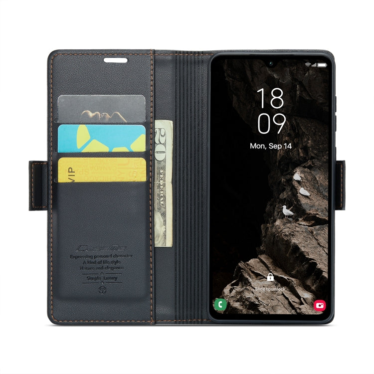 For Samsung Galaxy A05s CaseMe 023 Butterfly Buckle Litchi Texture RFID Anti-theft Leather Phone Case(Black)