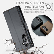For Samsung Galaxy A05s CaseMe 023 Butterfly Buckle Litchi Texture RFID Anti-theft Leather Phone Case(Black)