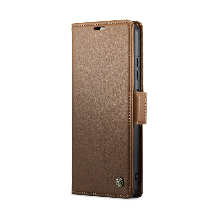 For Samsung Galaxy A05s CaseMe 023 Butterfly Buckle Litchi Texture RFID Anti-theft Leather Phone Case(Brown)
