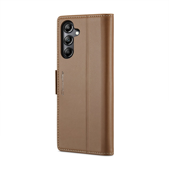 For Samsung Galaxy A05s CaseMe 023 Butterfly Buckle Litchi Texture RFID Anti-theft Leather Phone Case(Brown)