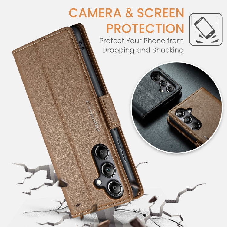 For Samsung Galaxy A05s CaseMe 023 Butterfly Buckle Litchi Texture RFID Anti-theft Leather Phone Case(Brown)