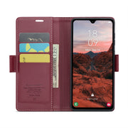 For Samsung Galaxy A05s CaseMe 023 Butterfly Buckle Litchi Texture RFID Anti-theft Leather Phone Case(Wine Red)
