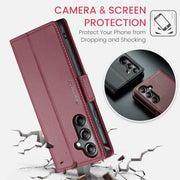 For Samsung Galaxy A05s CaseMe 023 Butterfly Buckle Litchi Texture RFID Anti-theft Leather Phone Case(Wine Red)