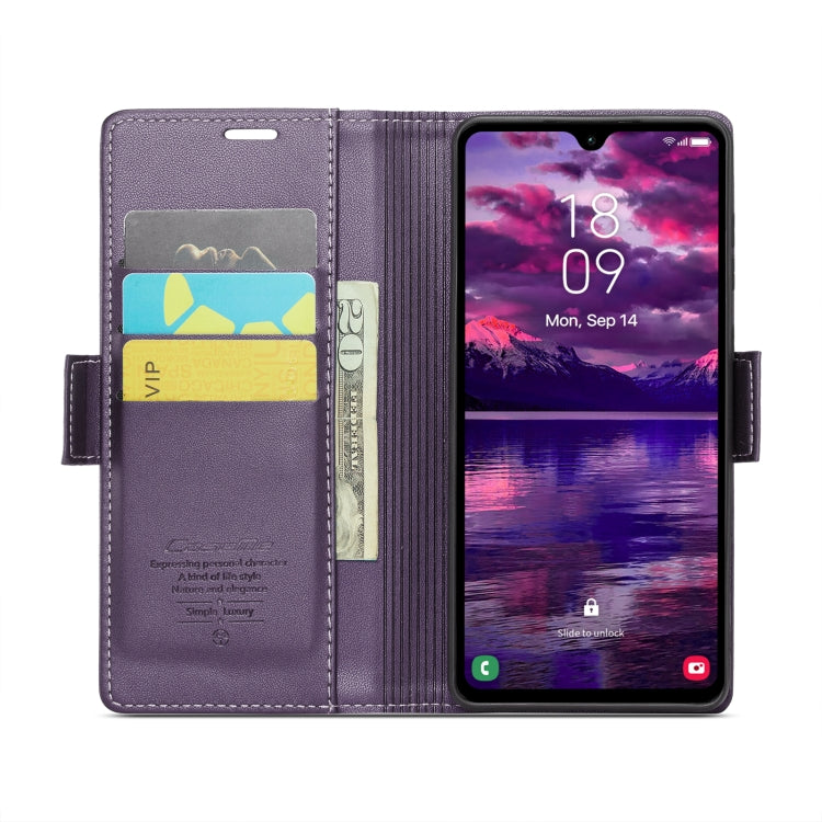 For Samsung Galaxy A05s CaseMe 023 Butterfly Buckle Litchi Texture RFID Anti-theft Leather Phone Case(Pearly Purple)