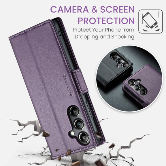 For Samsung Galaxy A05s CaseMe 023 Butterfly Buckle Litchi Texture RFID Anti-theft Leather Phone Case(Pearly Purple)