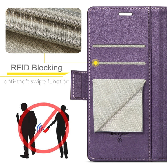 For Samsung Galaxy A05s CaseMe 023 Butterfly Buckle Litchi Texture RFID Anti-theft Leather Phone Case(Pearly Purple)