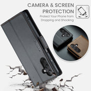 For Samsung Galaxy A25 5G CaseMe 023 Butterfly Buckle Litchi Texture RFID Anti-theft Leather Phone Case(Black)