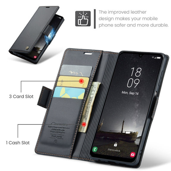 For Samsung Galaxy A25 5G CaseMe 023 Butterfly Buckle Litchi Texture RFID Anti-theft Leather Phone Case(Black)