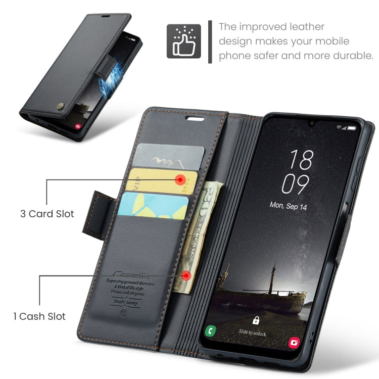 For Samsung Galaxy A25 5G CaseMe 023 Butterfly Buckle Litchi Texture RFID Anti-theft Leather Phone Case(Black)