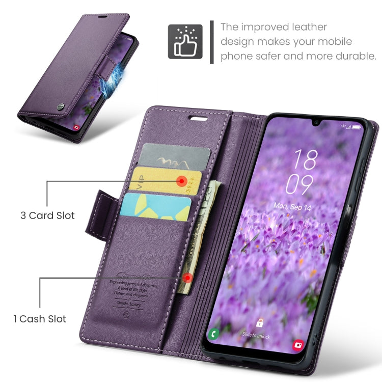 For Samsung Galaxy A25 5G CaseMe 023 Butterfly Buckle Litchi Texture RFID Anti-theft Leather Phone Case(Pearly Purple)