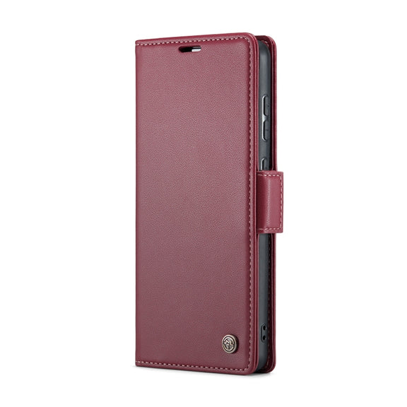 For Samsung Galaxy A35 5G CaseMe 023 Butterfly Buckle Litchi Texture RFID Anti-theft Leather Phone Case(Wine Red)