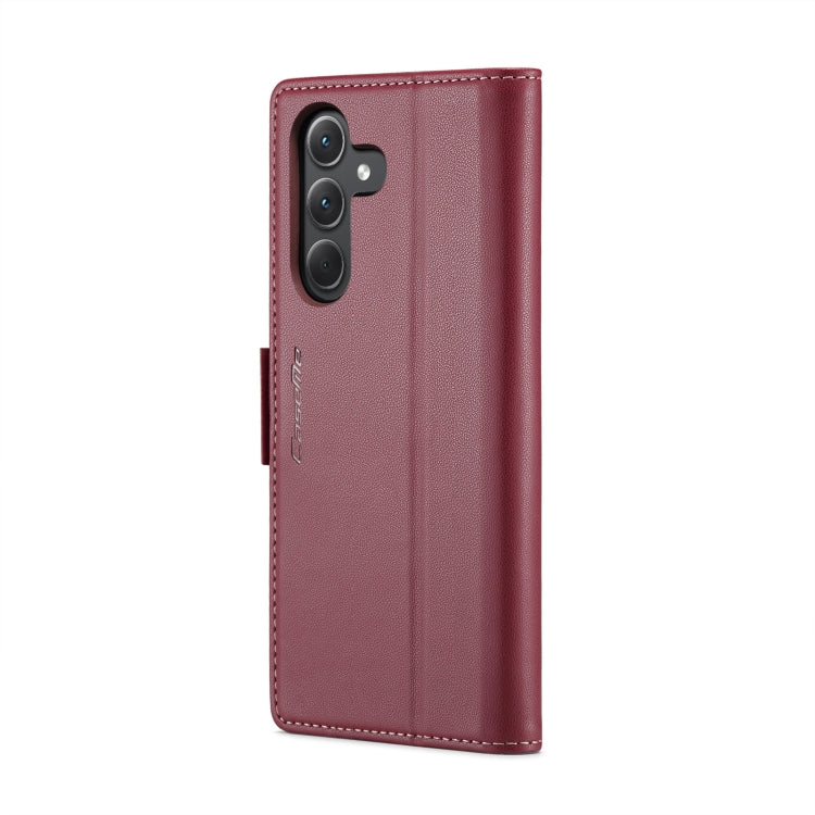 For Samsung Galaxy A35 5G CaseMe 023 Butterfly Buckle Litchi Texture RFID Anti-theft Leather Phone Case(Wine Red)
