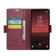 For Samsung Galaxy A35 5G CaseMe 023 Butterfly Buckle Litchi Texture RFID Anti-theft Leather Phone Case(Wine Red)