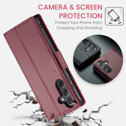 For Samsung Galaxy A35 5G CaseMe 023 Butterfly Buckle Litchi Texture RFID Anti-theft Leather Phone Case(Wine Red)