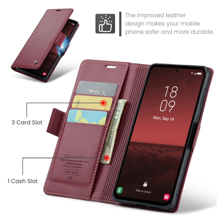 For Samsung Galaxy A35 5G CaseMe 023 Butterfly Buckle Litchi Texture RFID Anti-theft Leather Phone Case(Wine Red)