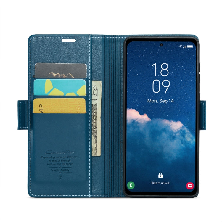 For Samsung Galaxy A35 5G CaseMe 023 Butterfly Buckle Litchi Texture RFID Anti-theft Leather Phone Case(Blue)