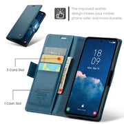For Samsung Galaxy A35 5G CaseMe 023 Butterfly Buckle Litchi Texture RFID Anti-theft Leather Phone Case(Blue)