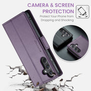 For Samsung Galaxy A35 5G CaseMe 023 Butterfly Buckle Litchi Texture RFID Anti-theft Leather Phone Case(Pearly Purple)