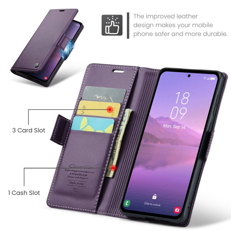 For Samsung Galaxy A35 5G CaseMe 023 Butterfly Buckle Litchi Texture RFID Anti-theft Leather Phone Case(Pearly Purple)