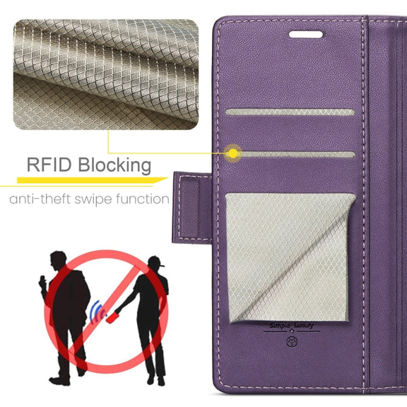 For Samsung Galaxy A35 5G CaseMe 023 Butterfly Buckle Litchi Texture RFID Anti-theft Leather Phone Case(Pearly Purple)