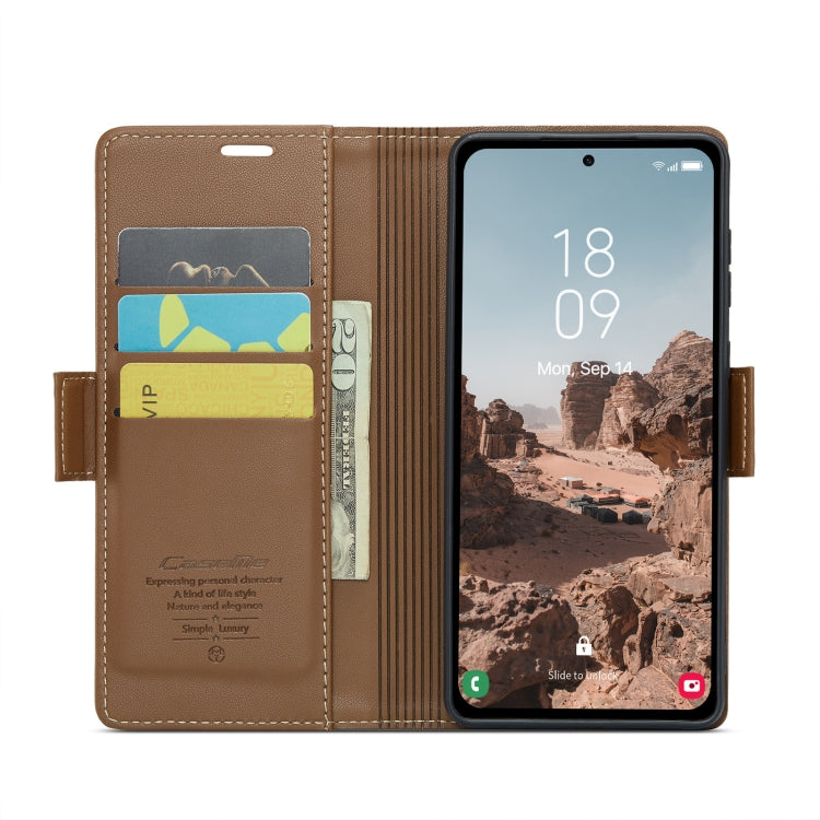 For Samsung Galaxy A55 CaseMe 023 Butterfly Buckle Litchi Texture RFID Anti-theft Leather Phone Case(Brown)
