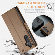 For Samsung Galaxy A55 CaseMe 023 Butterfly Buckle Litchi Texture RFID Anti-theft Leather Phone Case(Brown)