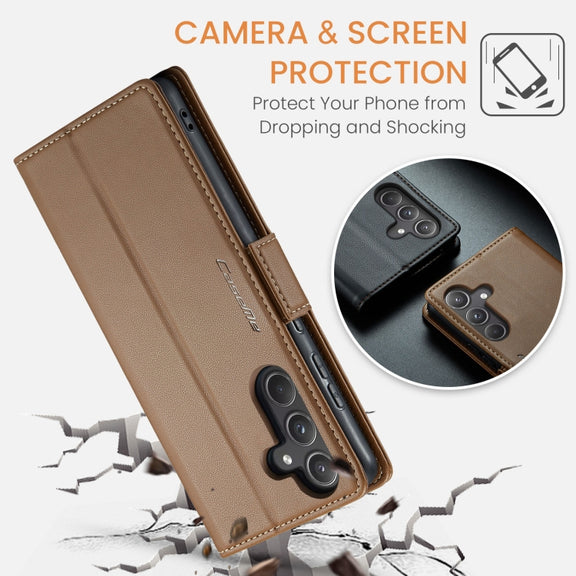 For Samsung Galaxy A55 CaseMe 023 Butterfly Buckle Litchi Texture RFID Anti-theft Leather Phone Case(Brown)
