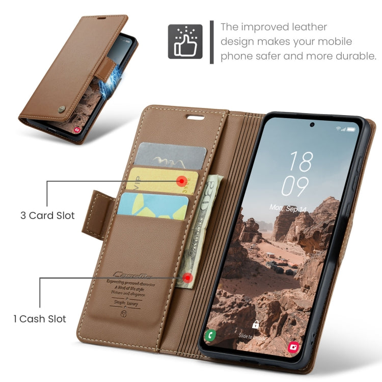 For Samsung Galaxy A55 CaseMe 023 Butterfly Buckle Litchi Texture RFID Anti-theft Leather Phone Case(Brown)
