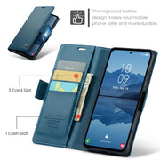 For Samsung Galaxy A55 CaseMe 023 Butterfly Buckle Litchi Texture RFID Anti-theft Leather Phone Case(Blue)