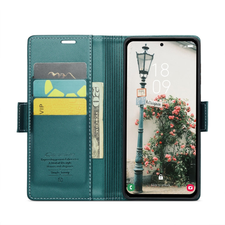 For Samsung Galaxy A55 CaseMe 023 Butterfly Buckle Litchi Texture RFID Anti-theft Leather Phone Case(Pearly Blue)