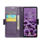 For Samsung Galaxy A55 CaseMe 023 Butterfly Buckle Litchi Texture RFID Anti-theft Leather Phone Case(Pearly Purple)