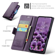 For Samsung Galaxy A55 CaseMe 023 Butterfly Buckle Litchi Texture RFID Anti-theft Leather Phone Case(Pearly Purple)