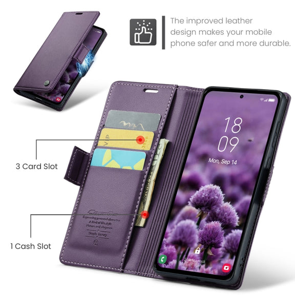 For Samsung Galaxy A55 CaseMe 023 Butterfly Buckle Litchi Texture RFID Anti-theft Leather Phone Case(Pearly Purple)