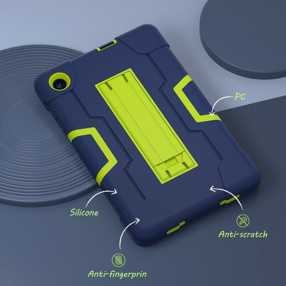 For TCL Tab 8 LE / WiFi Contrast Color Silicone Hybrid PC Tablet Case with Holder(Navy Blue Olivine)