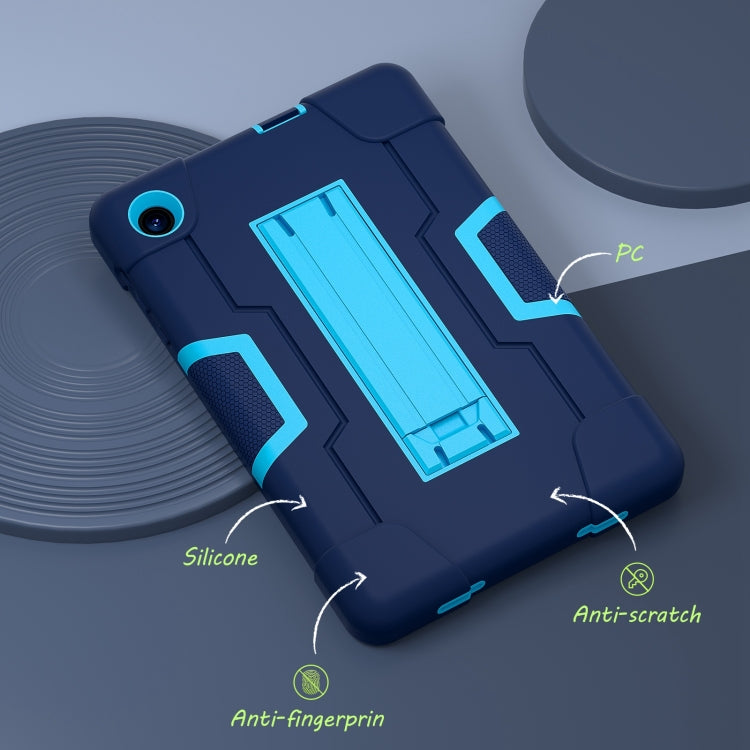 For TCL Tab 8 LE / WiFi Contrast Color Silicone Hybrid PC Tablet Case with Holder(Navy Blue)