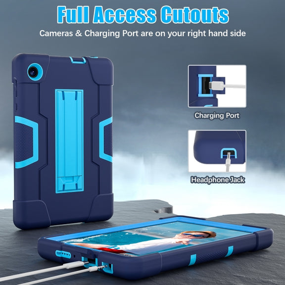 For TCL Tab 8 LE / WiFi Contrast Color Silicone Hybrid PC Tablet Case with Holder(Navy Blue)