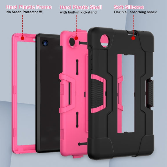 For TCL Tab 8 LE / WiFi Contrast Color Silicone Hybrid PC Tablet Case with Holder(Black Rose Red)