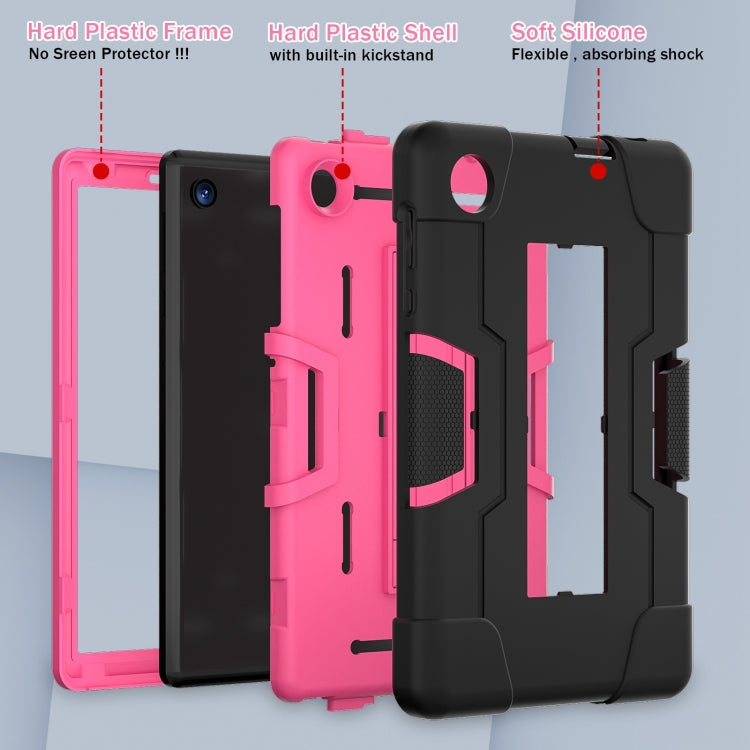 For TCL Tab 8 LE / WiFi Contrast Color Silicone Hybrid PC Tablet Case with Holder(Black Rose Red)