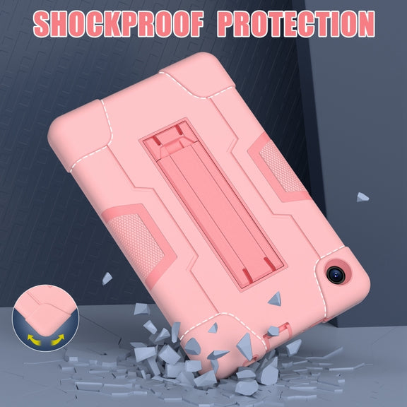 For TCL Tab 8 LE / WiFi Contrast Color Silicone Hybrid PC Tablet Case with Holder(Rose Gold)