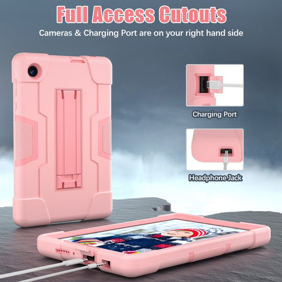 For TCL Tab 8 LE / WiFi Contrast Color Silicone Hybrid PC Tablet Case with Holder(Rose Gold)