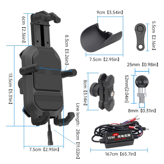 WUPP ZH-1848B1 15W Motorcycle Wireless Fast Charging Phone Navigation Holder, Style:M8 Ball Joint