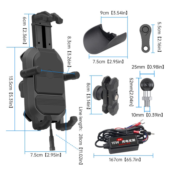 WUPP ZH-1848B2 15W Motorcycle Wireless Fast Charging Phone Navigation Holder, Style:M10 Ball Joint