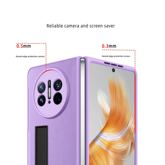 For Huawei Mate X3 Litchi Texture Integrated Shockproof Phone Case with Holder(Purple)