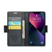 For iPhone 13 CaseMe 023 Butterfly Buckle Litchi Texture RFID Anti-theft Leather Phone Case(Black)