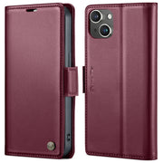 For iPhone 13 CaseMe 023 Butterfly Buckle Litchi Texture RFID Anti-theft Leather Phone Case(Wine Red)