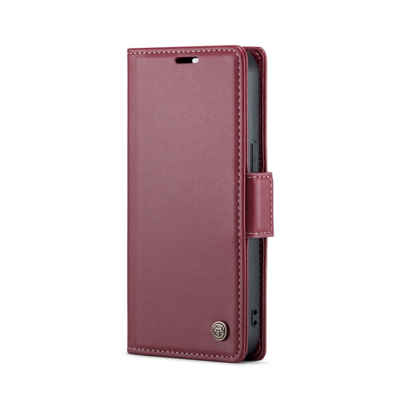 For iPhone 13 CaseMe 023 Butterfly Buckle Litchi Texture RFID Anti-theft Leather Phone Case(Wine Red)